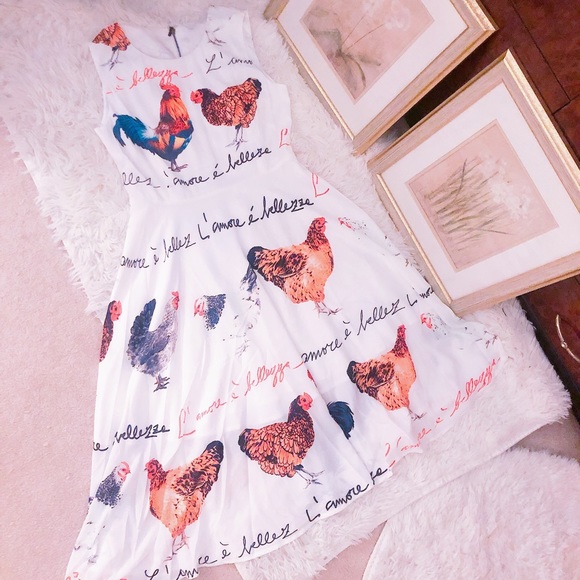 Novelty rooster chicken print silk dress - Picture 9 of 15